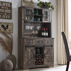 Cheverny metal inlay bar cabinet 24 bottle discount slots hanging stemware rack & 2 drawers